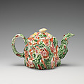 Teapot, Salt-glazed stoneware with enamel decoration, British, Staffordshire