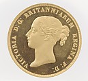 Victoria five pounds, William Wyon (British, Birmingham 1795–1851 Brighton), Gold, British, London