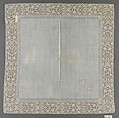 Handkerchief, Bobbin lace, Binche, drawnwork, linen, French