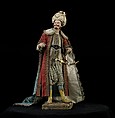 King, Nicola Ingaldi (active late 18th–early 19th century), Polychromed terracotta head and wooden limbs; body of wire wrapped in tow; satin, silk and velvet garments; silver and metallic thread; silver-gilt sword and crown; leather sheath, Italian, Naples