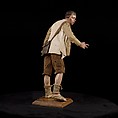 Shepherd, Polychromed terracotta head and wooden limbs; body of wire wrapped in tow; cotton and burlap garments; leather belt, shoes and shoulder bag, Italian, Naples