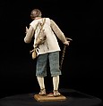 Man with staff and brace of birds, Polychromed wood and terracotta; cloth, straw, leather and metal, Italian, Naples