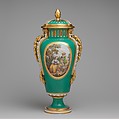 Vase with cover (vase à bandes) (one of a pair), Sèvres Manufactory  French, Soft-paste porcelain, French, Sèvres