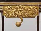 Mechanical table (Table mécanique), Jean Henri Riesener (French, Gladbeck, North Rhine-Westphalia 1734–1806 Paris), Oak veneered with marquetry of bois satiné, holly, amaranth, barberry, stained sycamore, and green-lacquered wood; gilt-bronze mounts; steel, iron and brass fittings; mirror glass; velvet (not original), French, Paris