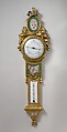 Barometer-thermometer (baromètre et thermomètre), Claude-Siméon Passemant (1702–1769), Oak, gilt-bronze, glass, enamel, and soft-paste porcelain, French