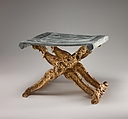 Folding stool (pliant) (one of a pair), Carved and gilded walnut; silk velvet with gold trim (not original), French, Paris