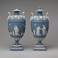 Vase with cover (one of a pair), Josiah Wedgwood  British, Jasperware, British, Etruria, Staffordshire