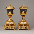 Perfume burner (one of a pair), Matthew Boulton British, Derbyshire spar, tortoiseshell, and wood; Carrara marble base, gilded brass mounts, gilded copper liner, British, Soho near Birmingham