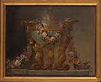 Perfume-burner supported by baby tritons and garlanded with flowers, French Painter  , 18th century, Oil on canvas, French