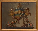 Perfume-burner supported by amorini and serpents and garlanded with flowers, French Painter  , 18th century, Oil on canvas, French