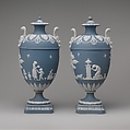 Vase with cover (one of a pair), Decoration after designs by John Flaxman (British, York 1755–1826 London), Jasperware, British, Etruria, Staffordshire