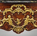 Commode, Charles Cressent (French, Amiens 1685–1768 Paris), Pine and oak veneered with amaranth and bois satiné; drawer bottoms of walnut, drawer sides of oak, drawer fronts of pine; gilt-bronze mounts; portoro marble top, French, Paris
