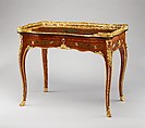 Writing table (table à écrire), Bernard II van Risenburgh (ca. 1696–ca. 1767), Oak veneered with tulipwood, kingwood, amaranth, mahogany, ebony, mother-of-pearl, stained horn; gilt-bronze mounts; modern velvet, French, Paris