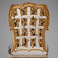 Side chair (one of four) (part of a set), Attributed to Johann Michael Bauer (German, Westheim 1710–1779 Bamberg), Carved, painted and gilded limewood; squab pillow in silk velvet (not original), German, Würzburg