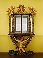 Showcase on stand (Scarabattola), Walnut; carved, painted, and gilded linden wood; mirror glass, Italian, Rome