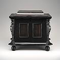Coffer, Pine veneered with ebony and macassar ebony; padauk wood; painted alabaster; ivory; mirror glass, Dutch