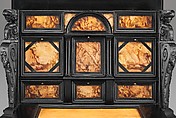 Coffer, Pine veneered with ebony and macassar ebony; padauk wood; painted alabaster; ivory; mirror glass, Dutch