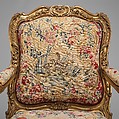 Armchair (fauteuil à la reine) (part of a set), Frame by Nicolas-Quinibert Foliot (1706–1776, warden 1750/52), Carved and gilded beech; wool and silk tapestry, French, Paris