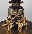 Marble-top table, Theophil Hansen (Danish, Copenhagen 1813–1891 Vienna), Belgian black marble and semi-precious stones; painted pine, ebonized fruitwood; brass, gilt bronze, Italian, Florence and Austrian, Vienna