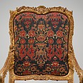 Armchair (fauteuil à la reine), Carved and gilded walnut, late 17th-century wool velvet (not original), French, Paris