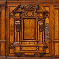 Cabinet (Fassadenschrank), Pine, oak, walnut; Hungarian ash, birch, various fruitwoods, walnut, palisander, other woods, partly stained (marquetry veneer); wrought iron,, German, Nuremberg