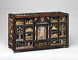 Barberini Cabinet, Galleria dei Lavori, Florence, Oak and poplar veneered with various exotic hardwoods, with ebony moldings and plaques of marble, slate (paragon); pietre dure work consisting of colored marbles, rock crystal, and various hardstones, Italian, Florence