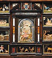 Barberini Cabinet, Galleria dei Lavori, Florence, Oak and poplar veneered with various exotic hardwoods, with ebony moldings and plaques of marble, slate (paragon); pietre dure work consisting of colored marbles, rock crystal, and various hardstones, Italian, Florence