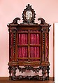 Bookcase (one of a pair), Design attributed to the architect Niccolo Michetti (Italian, died 1759), Walnut and poplar; iron hinges and locks, metal wire; antique silk and linen brocatelle door curtains (not original), Italian, Rome