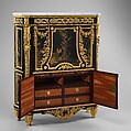 Drop-front secretary (Secrétaire en armoire), Jean Henri Riesener (French, Gladbeck, North Rhine-Westphalia 1734–1806 Paris), Oak veneered with ebony and 17th-century Japanese lacquer; interiors veneered with tulipwood, amaranth, holly, and ebonized holly; gilt-bronze mounts; marble top; velvet (not original), French, Paris