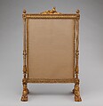 Fire screen (Écran) (part of a set), Jean-Baptiste-Claude Sené (1748–1803), Carved, painted and gilded walnut; modern cotton twill with silk embroidery, French, Paris