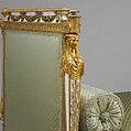 Daybed (Lit de repos or sultane) (part of a set), Jean-Baptiste-Claude Sené (1748–1803), Carved, painted and gilded walnut; modern cotton twill embroidered in silk, French, Paris