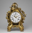 Mantel clock (pendule à console), Clockmaker: probably Jean-Philippe Gosselin (French, recorded as master in Paris 1717, died 1766), Case: bronze, formerly gilded, silvered or lacquered; dial: white enamel, with black numerals; movement: brass and steel, French, Paris