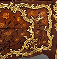 Commode, Denis Genty (master ébéniste 1754–ca. 1762), Oak veneered with amaranth, bois satiné, boxwood, and various stained woods; gilt bronze; rouge royal marble, French, Paris