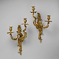 Pair of two-light wall brackets, Gilt bronze, French