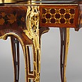 Mechanical table, Jean-François Oeben (French, born Germany, Heisenberg 1721–1763 Paris), Oak veneered with mahogany, kingwood, and tulipwood, with marquetry of mahogany, rosewood, holly, and various other woods; gilt-bronze mounts; imitation Japanese lacquer; replaced silk, French