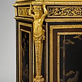 Commode (commode à vantaux) (part of a set), Adam Weisweiler (French, 1744–1820), Oak veneered with ebony, amaranth, holly, ebonized holly, satinwood, Japanese and French lacquer panels; gilt-bronze mounts, brocatelle marble top (not original); steel springs; morocco leather (not original), French, Paris