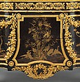 Commode (Secrétaire à abattant), Jean Henri Riesener (French, Gladbeck, North Rhine-Westphalia 1734–1806 Paris), Oak veneered with ebony and 17th-century Japanese lacquer; interiors veneered with tulipwood, amaranth, holly, and ebonized holly; gilt-bronze mounts; marble top; velvet (not original), French, Paris