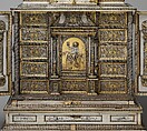 Cabinet, Cabinetry by the workshop of Melchior Baumgartner (German) (1621–1686), Oak, pine, walnut, cedar, ebony, and rosewood; ivory veneer and silver veneer; silver; silver-gilt moldings; gilded yellow-metal mounts; the drawers lined with aquamarine-colored silk, German, Augsburg