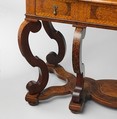 Cabinet on stand, Pine veneered with marquetry of walnut, burl walnut, holly; oak drawers; walnut legs; brass hardware, some of it replaced, British