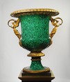 Monumental vase, Pedestal and mounts by Pierre Philippe Thomire (French, Paris 1751–1843 Paris), Russian malachite, composite filling material; gilt-bronze mounts; bronze pedestal, probably Italian, Florence and French, Paris