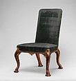 Side chair (one of a pair), Attributed to Richard Roberts (British, active 1714–29), Beech and oak veneered with burl walnut, parcel-gilt; covered in silk velvet, British