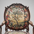Armchair (one of four), Tapestry probably woven at Royal Manufactory Beauvais 1664-1789, Mahogany; wool and silk (18-21 warps per inch, 7-9 per centimeter), British and French, probably Beauvais