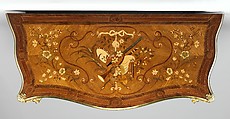 Commode from Croome Court, Worcestershire, Peter Langlois (French, active 1759–81, worked in England 1760–70), Pine and oak with marquetry of satinwood, kingwood, and other woods on a mahogany ground; gilded bronze, British