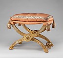 Folding stool (pliant) (one of a pair), Jean-Baptiste-Claude Sené (1748–1803), Carved and painted beechwood, covered in pink silk, French