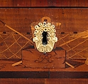 Rolltop desk, David Roentgen (German, Herrnhaag 1743–1807 Wiesbaden, master 1780), Oak, cherry, pine, mahogany, veneered with maple, burl woods, holly, hornbeam (all partially stained), tulipwood, mahogany, and other woods; mother-of-pearl; partially gilded and tooled leather; gilt bronze, iron, steel, brass, partially gold-lacquered brass, German, Neuwied am Rhein