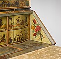 Desk (Secretary), Pine; carved, painted, gilded, and varnished linden wood decorated with colored decoupage prints; mirror glass; the inside of the fall front lined with silk not original to the secretary, Italian, Venice