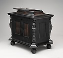 Coffer, Pine veneered with ebony and macassar ebony; padauk wood; painted alabaster; ivory; mirror glass, Dutch