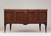 Commode, Bernard II van Risenburgh (ca. 1696–ca. 1767), Oak veneered with panels of Chinese Coromandel lacquer and European black-lacquered veneer; gilt-bronze mounts; brèche d'Alep marble top, French, Paris