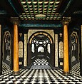 Cabinet, Oak and poplar wood veneered with ebony; ivory; stained ivory; bone, and various marquetry woods, including kingwood and amaranth; ebonized pearwood; gilt-bronze capitals and bases; plated-iron hardware, French, Paris