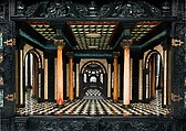 Cabinet, Oak and poplar wood veneered with ebony; ivory; stained ivory; bone, and various marquetry woods, including kingwood and amaranth; ebonized pearwood; gilt-bronze capitals and bases; plated-iron hardware, French, Paris